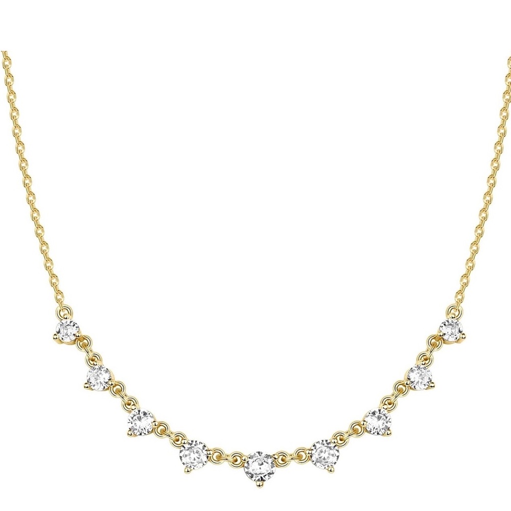 Gold Necklace with‎ Clear Gemstones 14 K Gold Plated Cubic Zirconia Elegant
